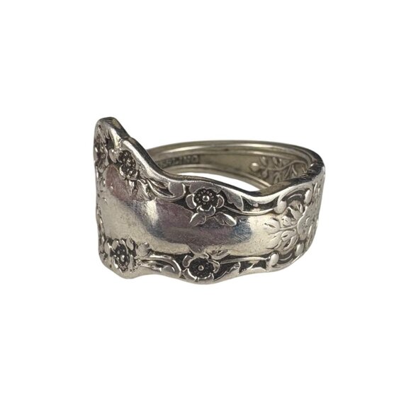 Antique Gorham Sterling Silver Floral Spoon Ring Art Nouveau Handcrafted Size 7. - Picture 2 of 5